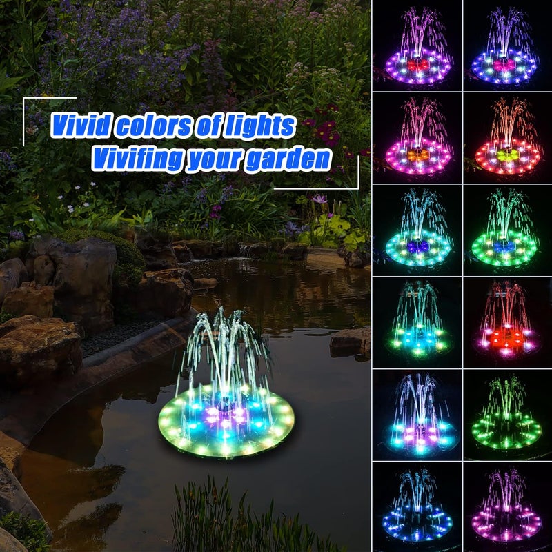 GAIZERL Solar Bird Bath Fountains Upgraded, 4W Solar Powered Water Fountain Pump with 4000 Battery, 7 Nozzles & 4 Fixers, Colorful LED Lights for Garden, Swimming Pool, Pond, Fish Tank and Outdoor - Image 2